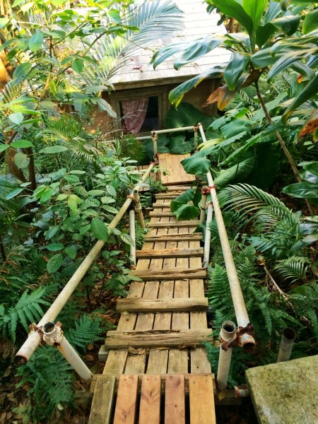 Mountain bungalow - rickety stairs connecting our bedroom to the bathroom cabin